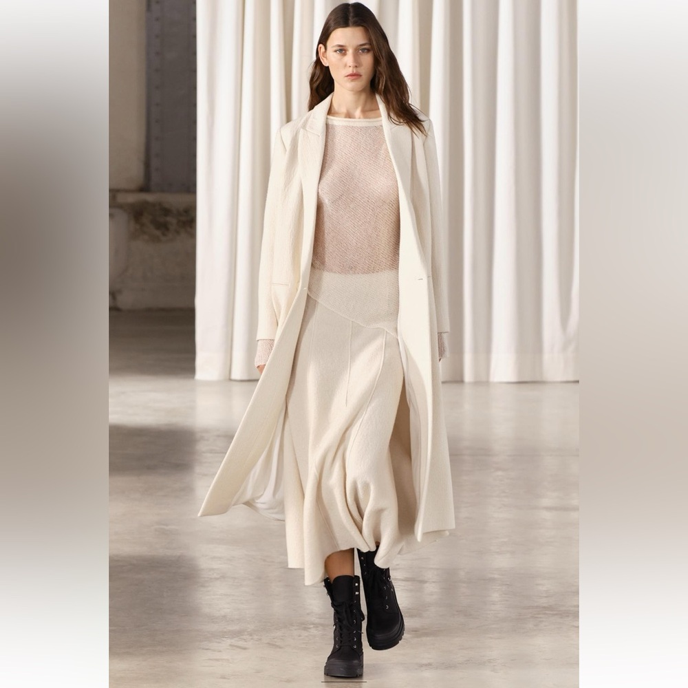 Zara Minimalist Wool Blend Textured Coat Ecru Cream ZW Collection size M NWT - Picture 8 of 16
